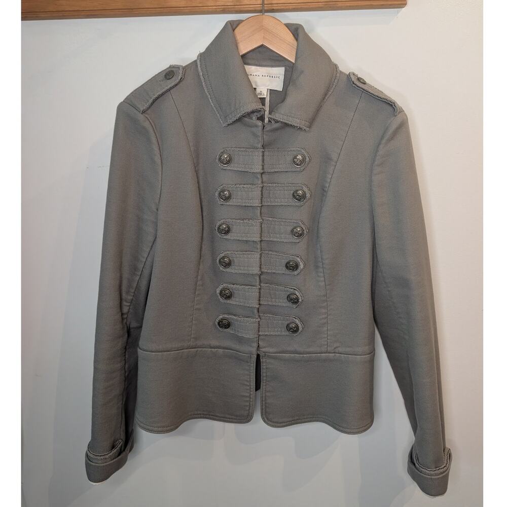 Banana Republic Womens Military Band Jacket Grey Epaulette Frog Closure Sz 10